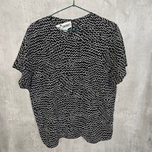 Vintage 80s‎ Caron Components Blouse Black White Squiggle Print Top USA Op Art